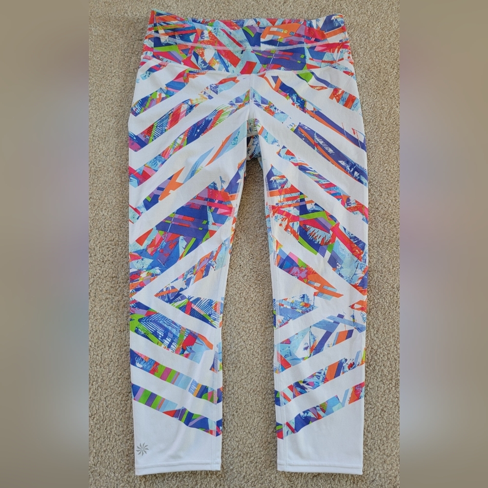 Athleta Women's Kaleidoscope Sonar Capri Cropped Legging Tight White Multi Color - Picture 4 of 11